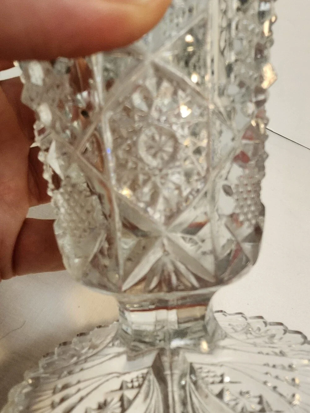 Brunswick Brilliant Cut Glass Vase Hobstar Sawtooth Rim  6 1/2” Tall